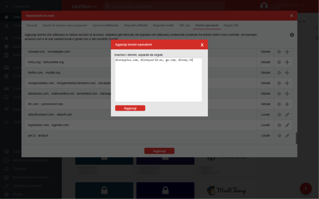 Siti equivalenti, domini euivalenti in Lastpass
