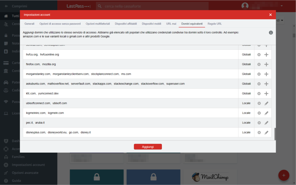 Siti equivalenti, domini euivalenti in Lastpass